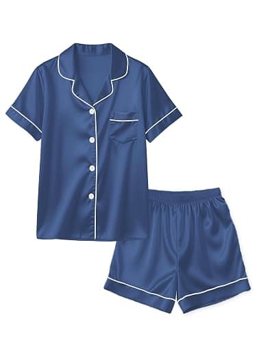 BINPAW Girls Pajama Set Silk Pajamas Satin Pjs Short Sleeve Sleepwear - Image 1