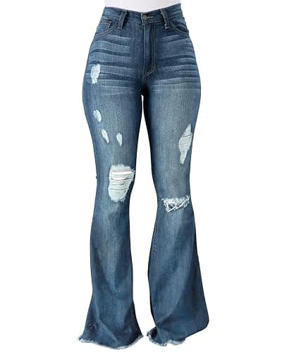 PEIHOT Vintage Bell Bottoms Flare Jeans for Women 90s High Waist Ripped Distressed Wide Leg High Rise Denim Pants - Image 1