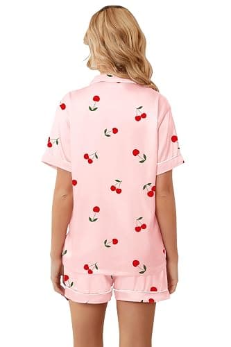 Umeyda Women & Girls Pajamas Set, Soft Satin Lightweight Silk Button-Down Top with Shorts 2 Piece PJS for Mom Boys Kids Gifts thumbnail 5