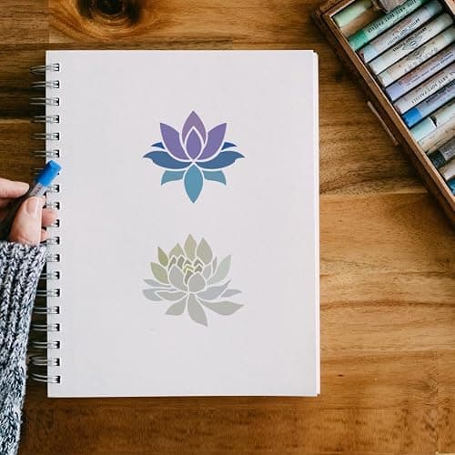 FINGERINSPIRE 6 Pcs Lotus Flower Painting Stencil 5.9x5.9inch PET Lotus Symbols Spraying Stencil Reusable Lotus Flower Throne Pattern Wall Stencil Creative Hollow Out Template for Painting On Wood thumbnail 5