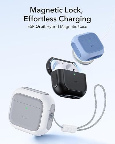 ESR for AirPods 4 Case, Compatible with AirPods 4th Generation Case (2024) (USB-C), Compatible with MagSafe, Drop Protection Cover with Lanyard, Magnetic Lid Lock, Orbit Hybrid Series, White thumbnail 3