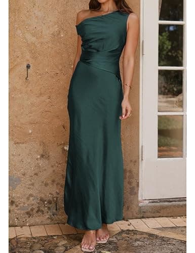 Gmeitoey Women's Summer Elegant Satin Off Shoulder Sleeveless Maxi Dress Formal Cocktail Wedding Guest Long Dresses thumbnail 5