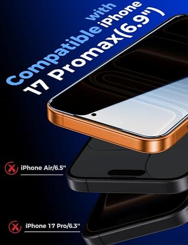 MAGIC JOHN 2 Pack for iPhone 17 Pro Max 6.9 inch Privacy Glass Screen Protector-[Anti-Spy] Auto Dust-Elimination, Bubble Free, Easy Installation thumbnail 3