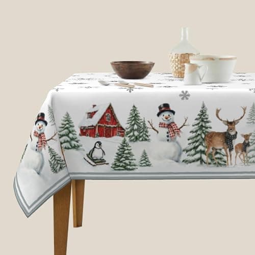 Sphragiyn Winter Tablecloth Square 54×54 Inch Snowman Penguin Cute Deer Holiday Xmas Table Cloth Water Resistant Fabric Table Covers for Kitchen Dining Party Home Decor thumbnail 4
