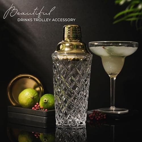 Gold Cocktail Shaker Set - 5 Piece Martini Shaker Set with Strainer, Jigger, Spoon & Muddler - 16oz Glass Cocktail Shaker Set - Ideal Gift for Home Bar & Drink Trolley Décor thumbnail 2