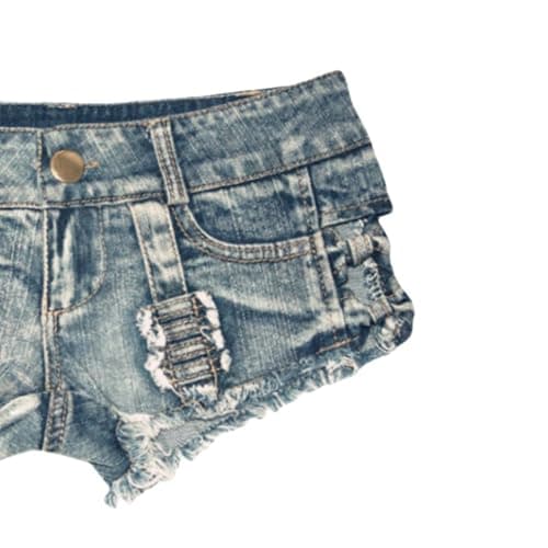 RSBFK Women's Stretchy Frayed Hem Denim Shorts Low Rise Booty Shorts for Beach Party Wear thumbnail 4