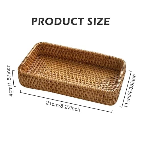 Rattan Serving Trays, Rectangle Decorative Display Tray, Storage Tray, Toilet Tank Paper Trays, Desktop Organiser Platters for Kitchen, Makeup, Vanity, Napkin, Candle, Ornament (Color:Brown) thumbnail 3