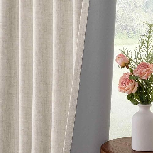 INOVADAY 100% Blackout Curtains 84 Inches Length 2 Panels Set, Back Tab/Rod Pocket Linen Black Out Curtains for Bedroom, Thermal Insulated Window Drapes - Cream, W50 X L84 thumbnail 5