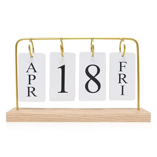 Uguisu Desktop Decor, Wall Calendar, Gold Metal Stand with Paper Monthly Daily Calendar, Home Decor, Living Room Decor, Hallway Decorative Ornament, Reusable Office Accessory. - Image 1
