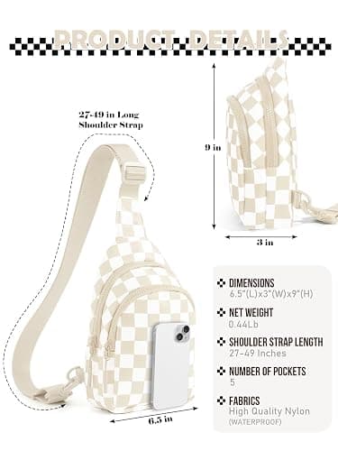 Checkered Sling Bag for Women Small Backpack Crossbody Chest Bag Fanny Packs Purses thumbnail 3