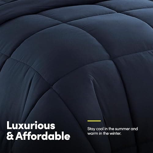 Full Size Comforter Set with Sheets - 7-Piece Bedding Collection - 1 Comforter, 1 Fitted Sheet, 1 Flat, 4 Pillowcases - Deep Pocket - Soft & Premium Quality - Ideal for All Seasons, Navy Blue - Navy - Full thumbnail 4