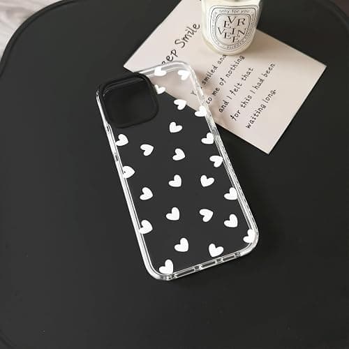 NITITOP Compatible with iPhone 14 Pro Case Cute Clear for Women Girls White Love Heart Pattern Ultra Slim with Bumper Protector Soft TPU Anti-Yellow Protective Cover - White Heart thumbnail 4