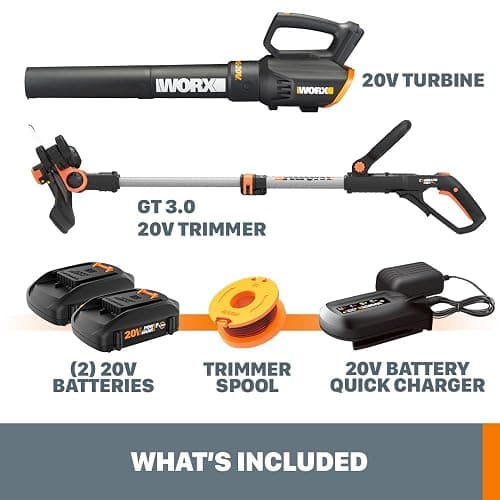 Worx 20V String Trimmer Cordless & Edger 3.0 + Leaf Blower Cordless with Battery and Charger Turbine, Black and Orange thumbnail 6