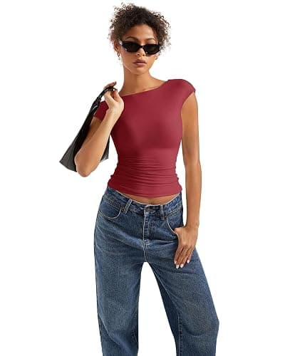 SUUKSESS Women Backless Sexy Going Out Tops Double Lined Open Back Y2k Basic Tee Shirts thumbnail 6