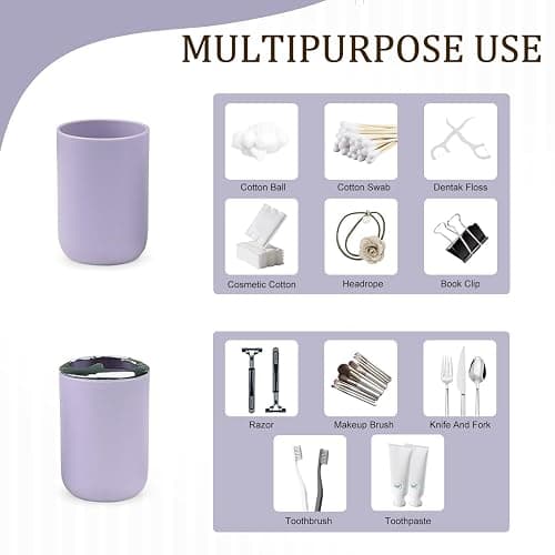 CERBIOR Bathroom Accessories Set 6 Piece Bath Ensemble Includes Soap Dispenser, Toothbrush Holder, Toothbrush Cup, Soap Dish for Decorative Countertop and Housewarming Gift (Purple) thumbnail 4
