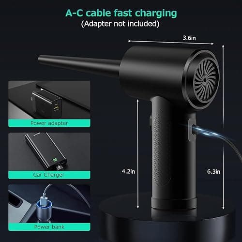 Compressed Air Duster, 3 Gear Adjustable 110000RPM Electric Air Blow Portable Keyboard Cleaner with LED Light, Rechargeable Dust Off Cordless Air Duster for Computer, Car, Electric Devices thumbnail 2