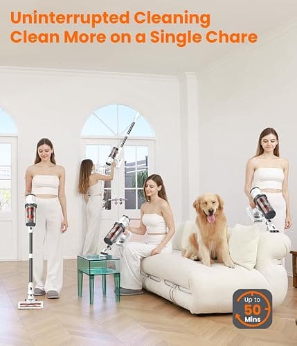 Cordless Vacuum Cleaner, 30Kpa Vacuum Cleaners for Home, Max 50 Mins Runtime, Anti-Tangled Stick Vacuum, Lightweight Vacuum for Carpet, Hard Floor thumbnail 4