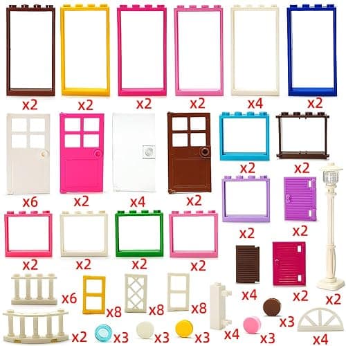 110 Pieces Doors,Windows,Fencesand Light for MOC Creative Building BlockToys Set Street House Decoration Compatible with Classic Brick for Kids Age 6 8 10 12 Years thumbnail 4