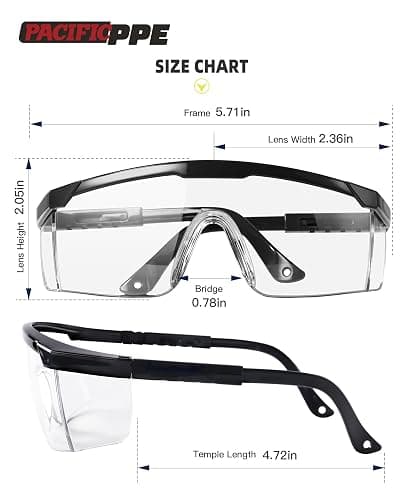 PACIFIC PPE 2 Pack Safety Glasses for Men and Women, ANSI Z87 Safety Goggles with Scratch Resistant Clear Wraparound Lenses, Adjustable Lab Goggles, UV Protection Lab Glasses thumbnail 4