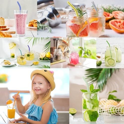 12 Pack Reusable Glass Straws - 8" x 8 MM, Bent Glass Drinking Straws with 2 Cleaning Brushes, Reusable Straws for Smoothies, Milkshake, Frozen Drinks, Tea, Juice thumbnail 6