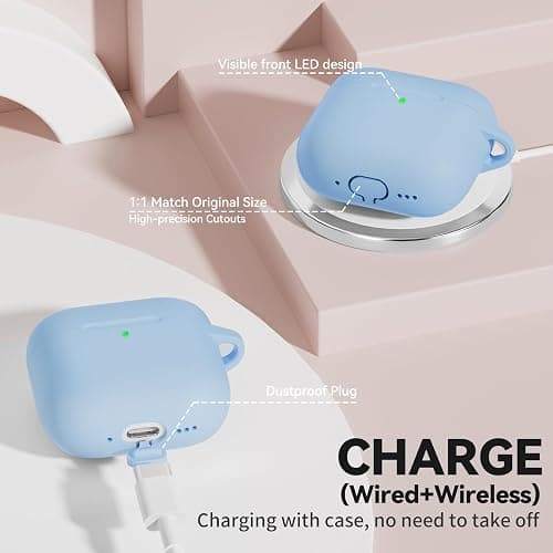 for AirPods 4 Case, TNSNK Silicone AirPod 4 Case Cover Compatible with Apple Airpods 4th Gen, Shockproof Protective Cases for Women Girly with Cleaner Kit and Keychain, Front LED Visible thumbnail 6