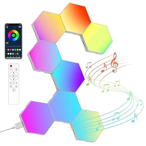 NIUCOO 8 Pack Hexagon Led Lights Wall Panels: RGB Gaming Lights with APP Smart Modular Panel Hex Tiles Push Glide Expansion Shapes Lights - Image 1