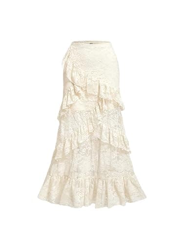 Verdusa Women's Y2k Lace Long Skirts High Waist Layered Ruffle Hem A Line Skirt - Image 1
