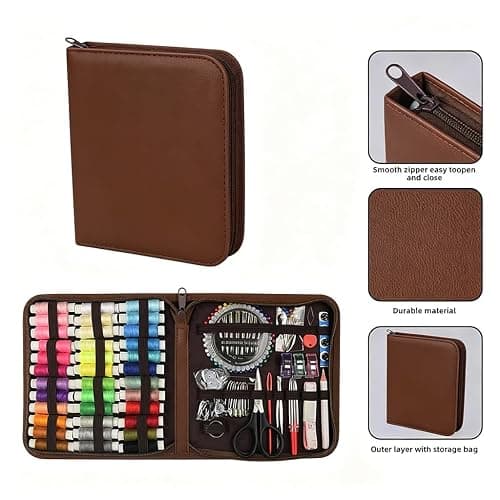 Obear Sewing Kit for Adults: 170 Pcs Sewing Supplies for Hand Mending Clothes, Emergency Repair for Home Travel Dorm, Brown (Gift for Mom, Grandma, Students) thumbnail 4