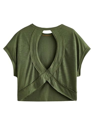 SOLY HUX Women Open Back Tops Workout Backless Tee Casual Athletic Shirts Short Sleeve Oversized Gym T Shirt - Image 1