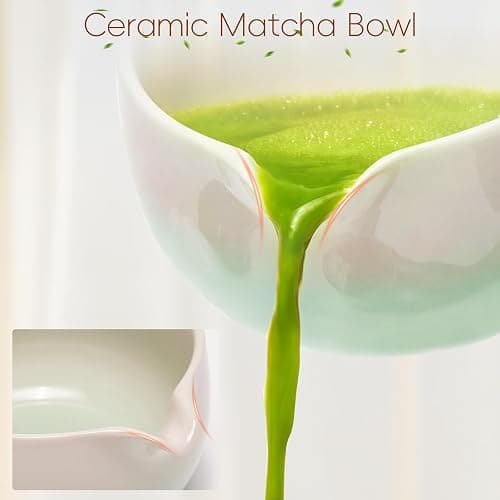 HUSHHAVN Matcha Whisk Set, Ceramic Matcha Set Includes Bowl & Holder, Bamboo Whisk (Chasen), Scoop, Spoon and Sifter, 6PCS Matcha Kit Covers Everything Needed for Making Matcha (Green) thumbnail 5