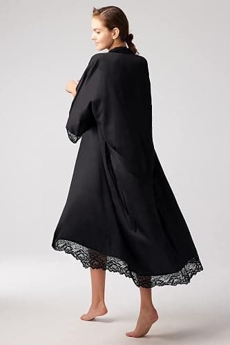 BABEYOND Satin Kimono Robe Silky Long Bridesmaid Wedding Lightweight Bath Robe with Lace Trim thumbnail 4
