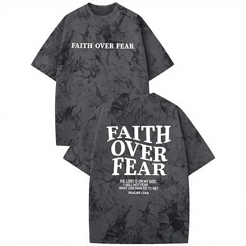 BANGELY Faith Over Fear Shirt Men Graphic Shirts Oversized Workout Gym Jesus Christian Religious Tees Short Sleeve Tops - Image 1