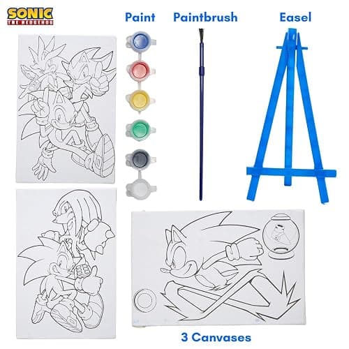 Innovative Designs Sonic The Hedgehog Canvas Paint Set for Kids with 3 Canvases, Acrylic Paint, Paintbrush, & Easel thumbnail 2
