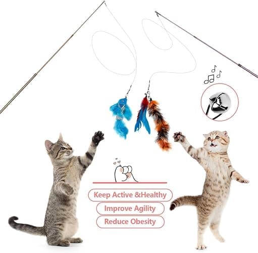Bojafa Cat Toys for Indoor Cats Adult: Interactive Kitten Feather Wand Toys - 15Pcs Cat Teaser Toys - 15Pack thumbnail 4