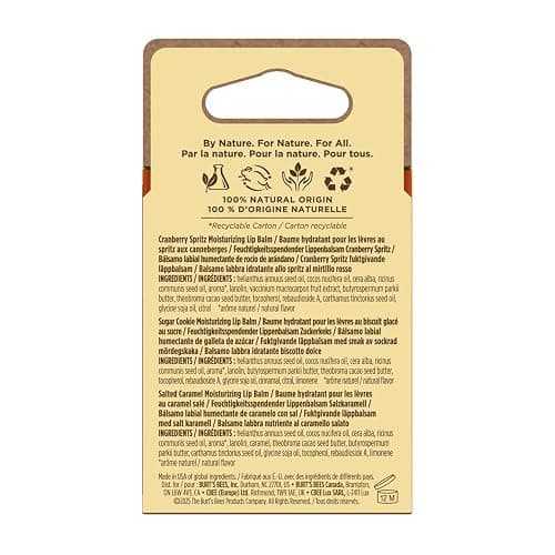 Burt’s Bees Lip Balm Gift Set, Cranberry Spritz, Salted Caramel, Sugar Cookie Lip Balm Multipack, 100 Percent Natural Origin, 3x4.25g thumbnail 3