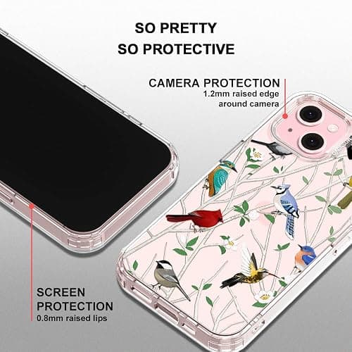 MOSNOVO Case for iPhone 15, [Buffertech 6.6ft Military-Grade Drop Protection] [Anti Peel Off Tech] Clear TPU Bumper Phone Case Cover Design - Wild Bird thumbnail 4