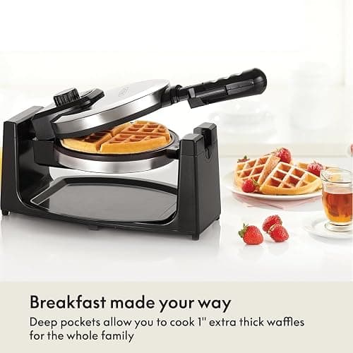 bella Classic Rotating Belgian Waffle Maker with Nonstick Plates, Removable Drip Tray, Adjustable Browning Control and Cool Touch Handles, Stainless Steel thumbnail 7