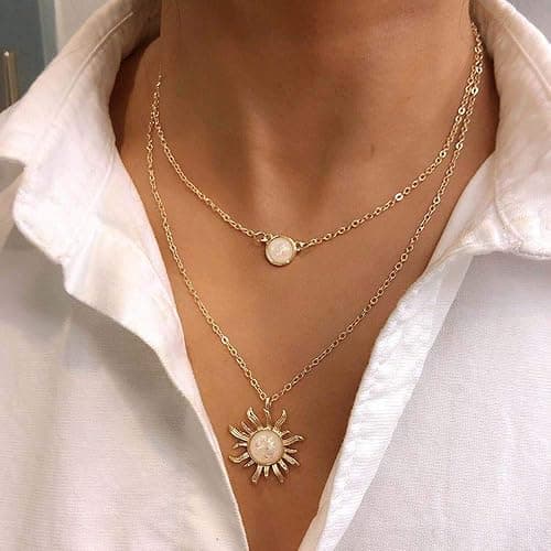 MJartoria Layered Choker Necklace Multi Chains Sun and Moon Charm Pendant Necklaces Jewelry Gifts for Women thumbnail 2