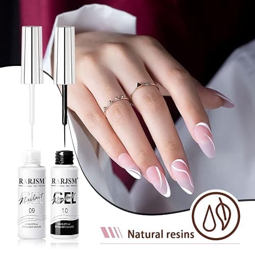 RARJSM Nail Art Gel,Liner Gel Polish,Black White Nail Design Polish Painted GelNailPolish Set 2Pcs Soak off Curing Requires 8ml Build in Thin Brush for Home Salon Diy Nails French Manicure Painting thumbnail 4