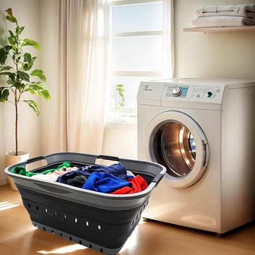 SAMMART 42L Collapsible Plastic Laundry Basket - Foldable Pop Up Storage Container/Organizer - Space Saving Hamper/Basket (1, Grey/Black) thumbnail 2