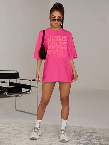 BANGELY Faith Over Fear Shirt Women Graphic Shirts Oversized Workout Gym Christian Religious Tees Drop Shoulder Tee Tops thumbnail 3