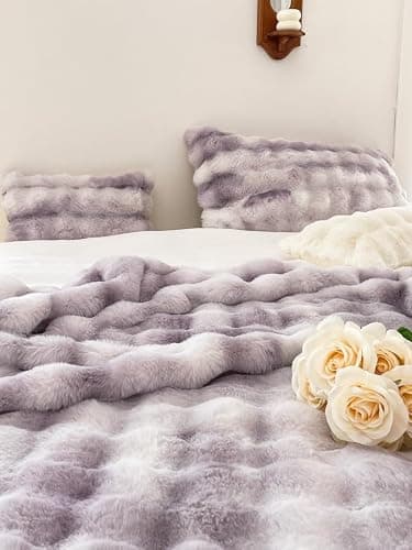 H&D Faux Fur Throw Blanket for Couch,Fluffy Cozy Soft Plush Luxury Thick Fuzzy Fleece Blanket for Couch Bed Sofa Bedroom Living Room,Comfy Bubble Blanket thumbnail 5