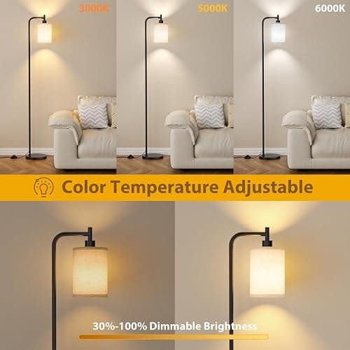 Ziisee 64" Floor Lamp with Remote Control, Dimmable Tall Standing Lamps for Living Room Bedroom Office Corner, 9W LED Bulb Included, Foot Pedal Switch, Beige Shade Black Pole thumbnail 2