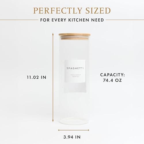 Livabl Set of 3 Glass Pantry Storage Containers with Lids- 12 Pantry Labels– (70oz) Glass Canisters with bamboo lids-Perfect Rice, Cereal, Flour, Pasta, Oats, food storage -Airtight-kitchen canisters thumbnail 2