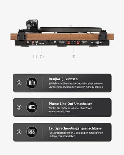 ANGELS HORN Plattenspieler mit Lautsprechern, Bluetooth Schallplattenspieler, integriertem Phono-Vorverstärker 33/45 U/min und AT-3600L-Tonabnehmern Zwei-Gang-Riemenantrieb thumbnail 5