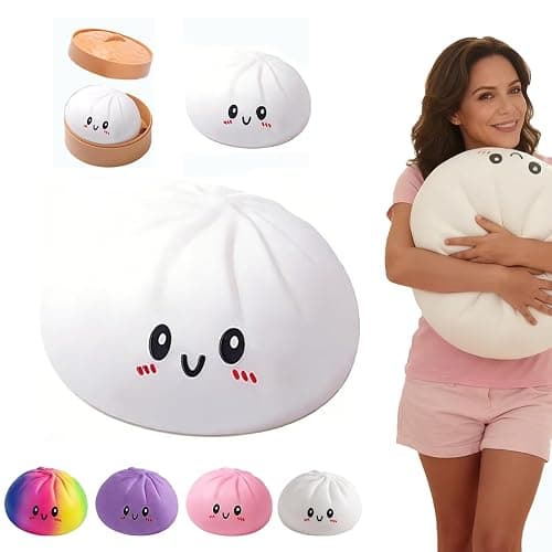 Giant Dumpling Stress Ball for Adults, 4/6/10 Inch Jumbo Dumpling Slow-Rising Hand Squeeze Ball, Soft Desk Stress Relief for Office & Home (White L: 25cm/10 Inch（No Basket）) - Image 1