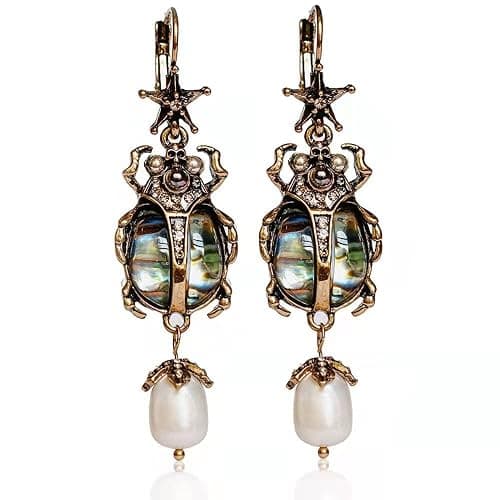 Vintage Beetle Bug Scarab Drop Dangle Earrings for Women,Unique Weird Victorian Jewelry Accessories - Image 1
