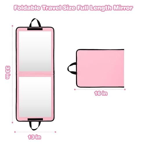 LPHUMEX Portable Pink Mirror Full Length for Dance, 33x13 Inch Hanging Mirror for Dance Bag, Lightweight Folding Travel Mirror Dance Competition Must Haves thumbnail 2