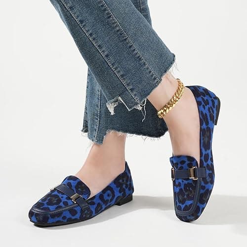 YQRUIMIAO Women's Loafers Leopard Suede Leather Leisure Shoes Comfort Work Slip-On Fashion Walking Shoes - 7 - Blue thumbnail 6