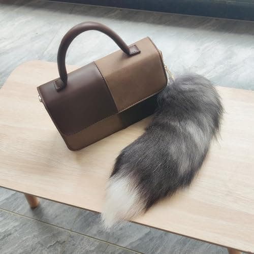 WtgwtQ Fluffy Fox Tail Fur Keychain Therian Cosplay Handbag Tassel Hook Accessories for Women Black Soft Faux Furry Tails Toy Kids Birthdays Party Costume Cat Toys for indoor Cats thumbnail 2